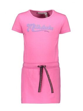 Pink Short Sleeve Girls Casual Dress with Drawstring Waist